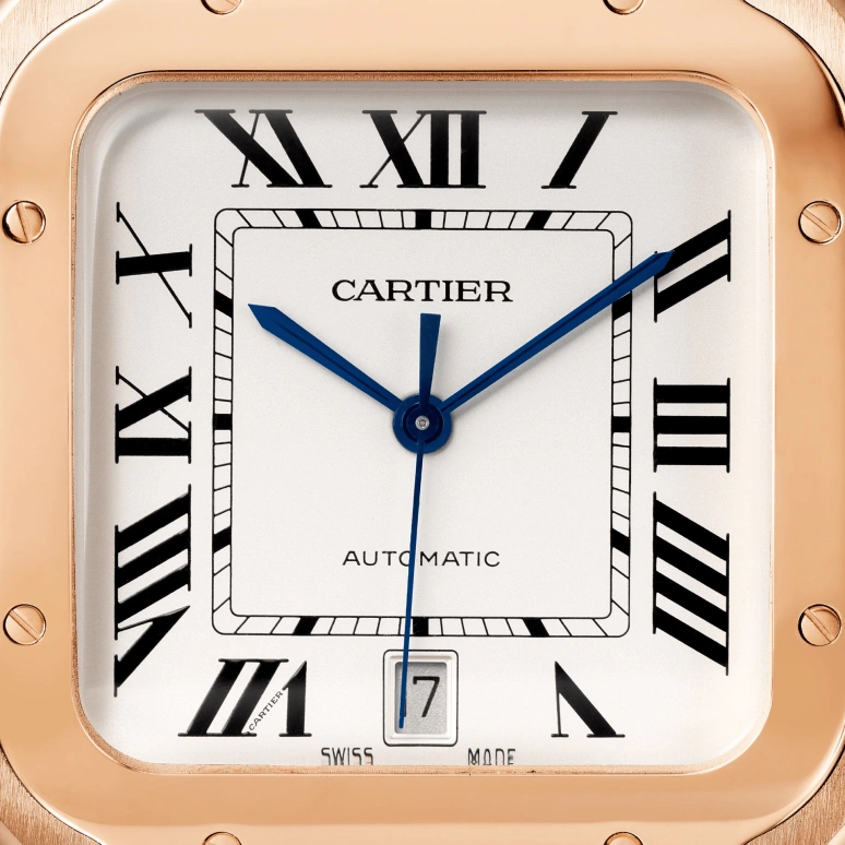 Cartier,Santos de Cartier 39.80x47.50mm,39.80x47.50mm,Rose Gold,Silver,Automatic,Day,42hours,WGSA0018
