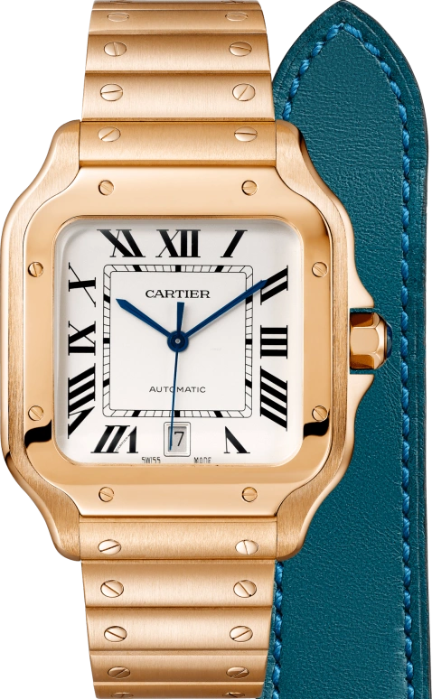 Cartier,Santos de Cartier 39.80x47.50mm,39.80x47.50mm,Rose Gold,Silver,Automatic,Day,42hours,WGSA0018