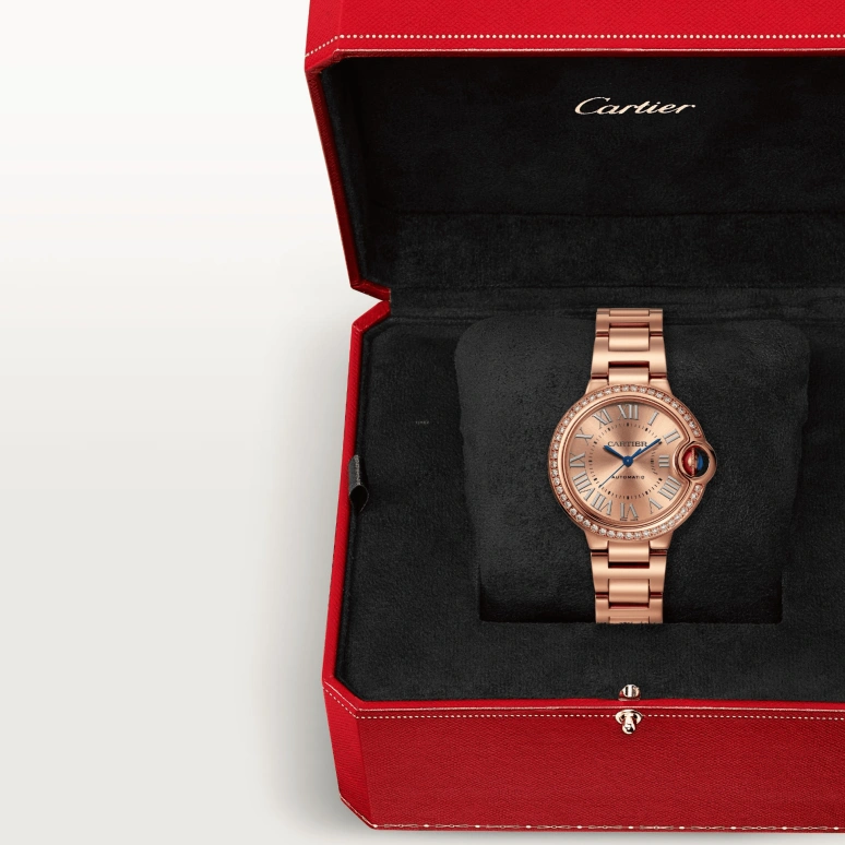 Cartier,Ballon Bleu de Cartier 33mm,33mm,Rose Gold,Automatic,Sapphire,Crystal Glass,Round,WJBB0077