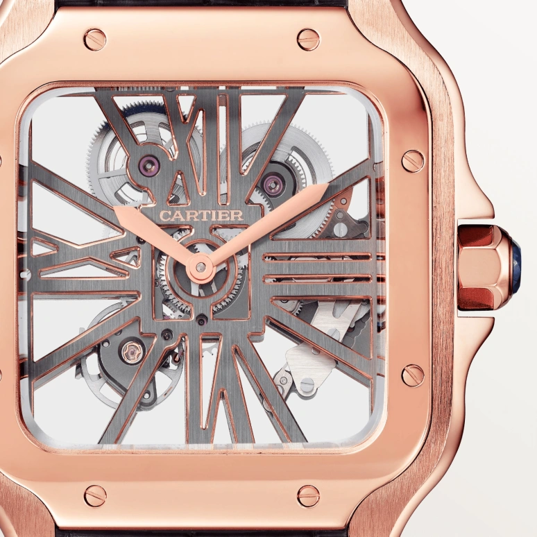 Cartier,Santos de Cartier 39.80mm,39.80mm,Rose Gold,Grey,Rose Gold,Handwound,72hours,In-house Caliber,WHSA0018