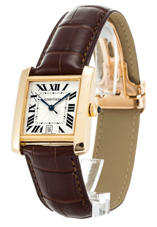 Cartier,Tank 28x32mm,28x32mm,Yellow Gold,Silver,Automatic,Day,Sapphire,Crystal Glass,W5000156