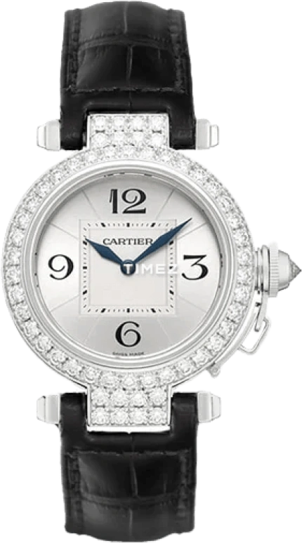 Cartier,Pasha de Cartier 32mm,32mm,White Gold,Silver,Quartz,Sapphire,Crystal Glass,Round,WJ11922G