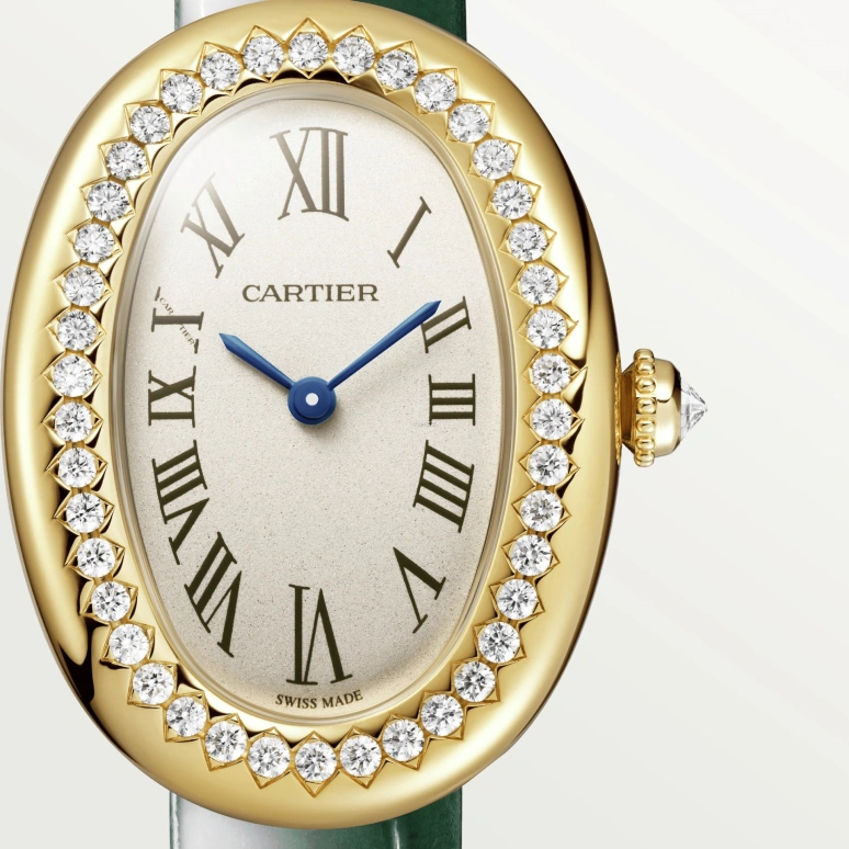 Cartier,Baignoire 31.40x23.09mm,31.40x23.09mm,Yellow Gold,Silver,Quartz,Sapphire,Crystal Glass,Oval,WJBA0038