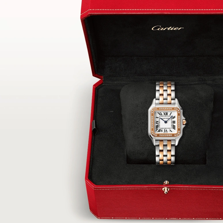 Cartier,Panthère de Cartier 29x37mm,29x37mm,Stainless Steel,Rose Gold,Silver,Quartz,Sapphire,Crystal Glass,Square,W3PN0007