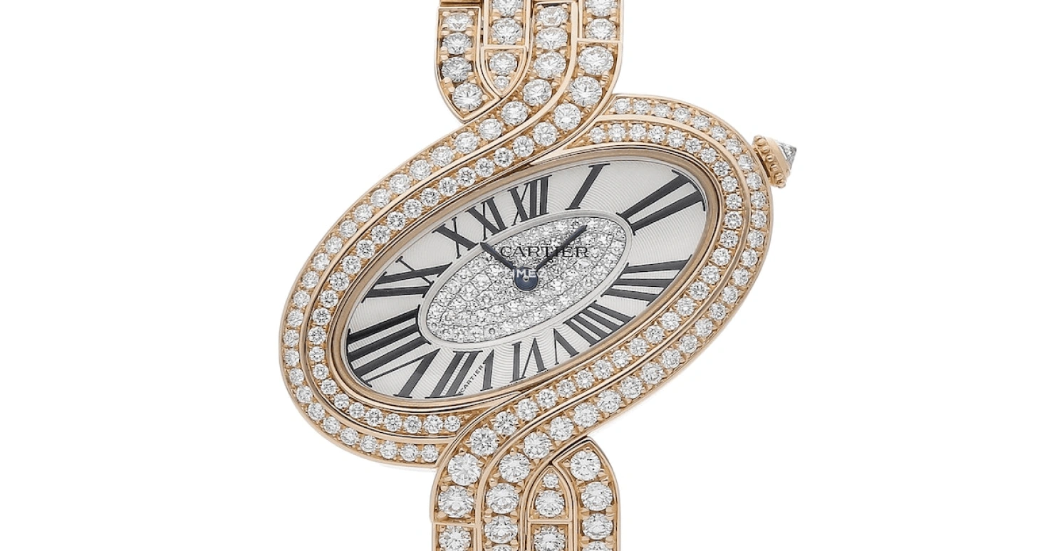 Cartier,Delices de Cartier 38.39x43.81mm,38.39x43.81mm,Rose Gold,Silver,Quartz,In-house Caliber,Sapphire,Crystal Glass,HPI00496