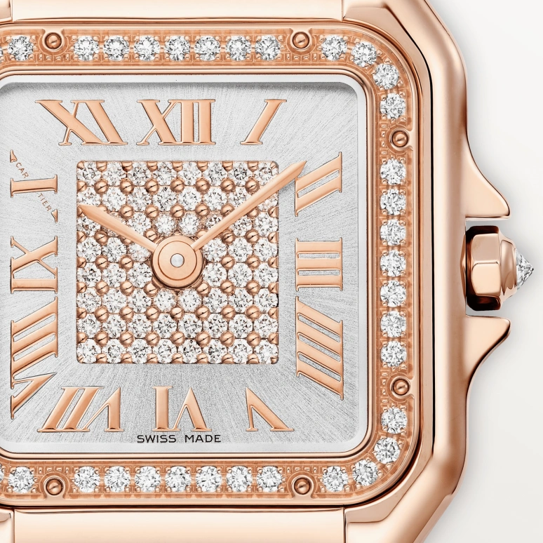 Cartier,Panthère de Cartier 36.50x26.70mm,36.50x26.70mm,Rose Gold,Silver,Quartz,Sapphire,Crystal Glass,Square,WJPN0078