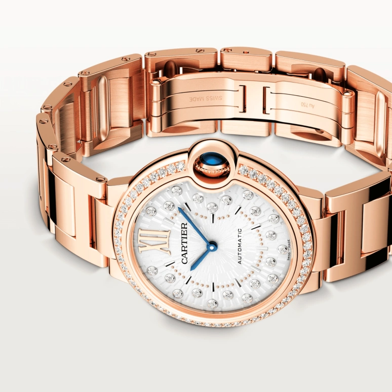 Cartier,Ballon Bleu de Cartier 36mm,36mm,Rose Gold,Silver,Automatic,Sapphire,Crystal Glass,Round,WJBB0083