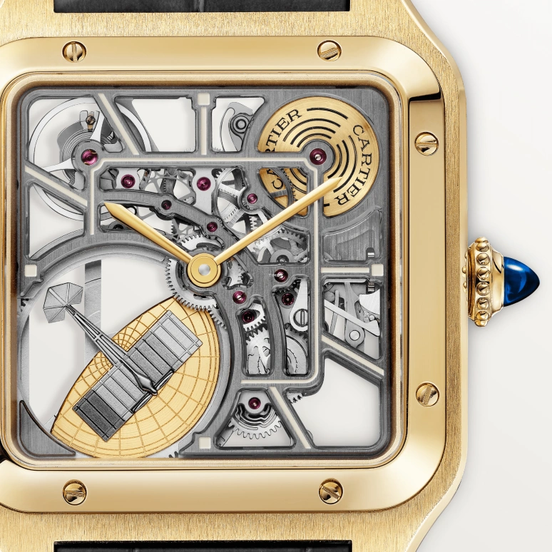 Cartier,Santos de Cartier 43.50x31.40mm,43.50x31.40mm,Yellow Gold,Silver,Grey,Automatic,44hours,In-house Caliber,WHSA0043