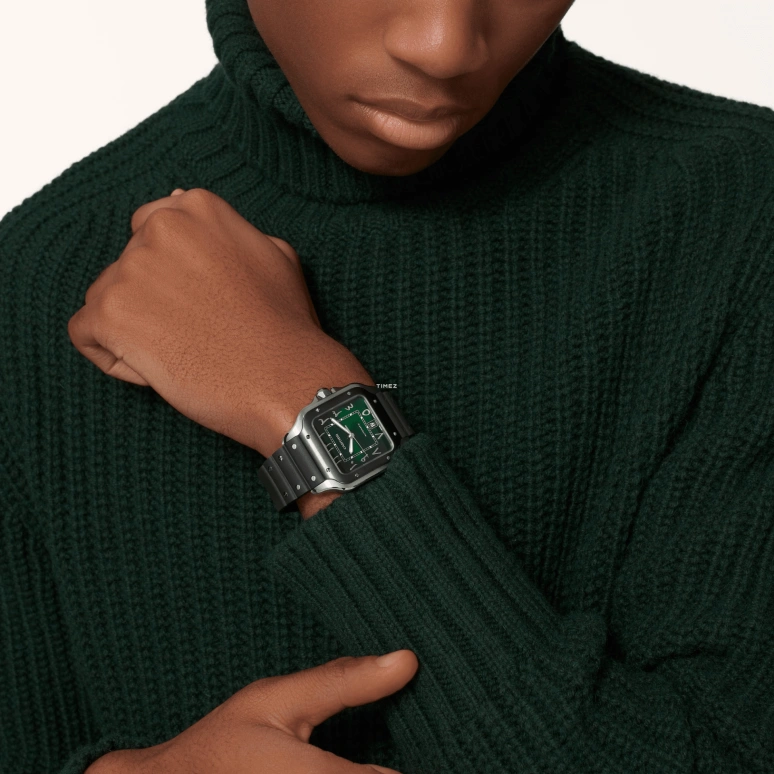 Cartier,Santos de Cartier 39.80mm,39.80mm,Stainless Steel,Green,Automatic,Day,42hours,WSSA0055