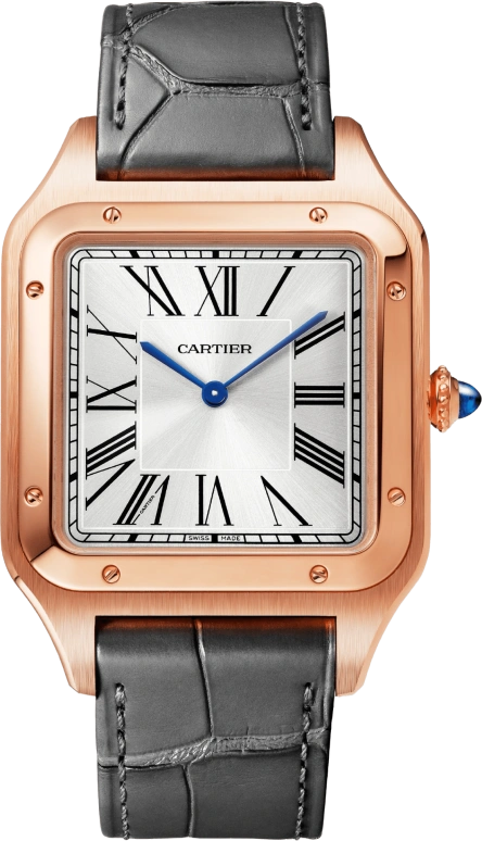 Cartier,Santos de Cartier 46.60x33.90mm,46.60x33.90mm,Rose Gold,Silver,Handwound,36hours,In-house Caliber,WGSA0032