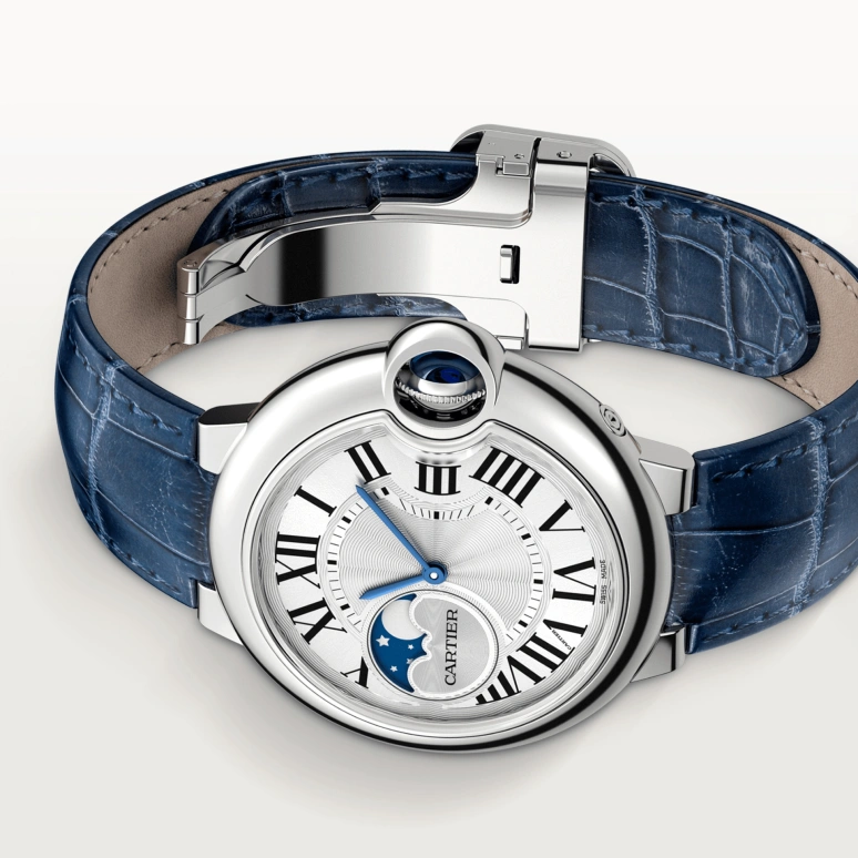 Cartier,Ballon Bleu de Cartier 37.60mm,37.60mm,Stainless Steel,Silver,Automatic,Moonphase,Sapphire,Crystal Glass,WSBB0029