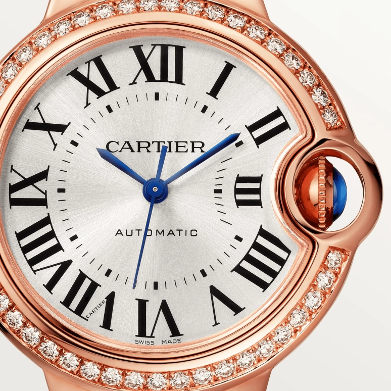 Cartier,Ballon Bleu de Cartier 33mm,33mm,Rose Gold,Silver,Automatic,Sapphire,Crystal Glass,Round,WJBB0033