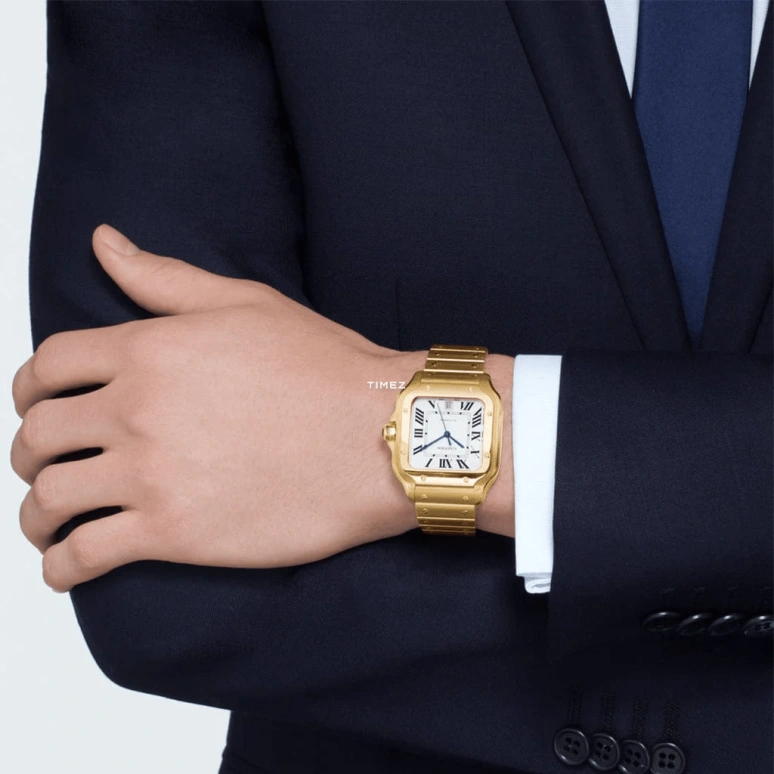 Cartier,Santos de Cartier 39.80mm,39.80mm,Yellow Gold,Silver,Automatic,Day,42hours,WGSA0009