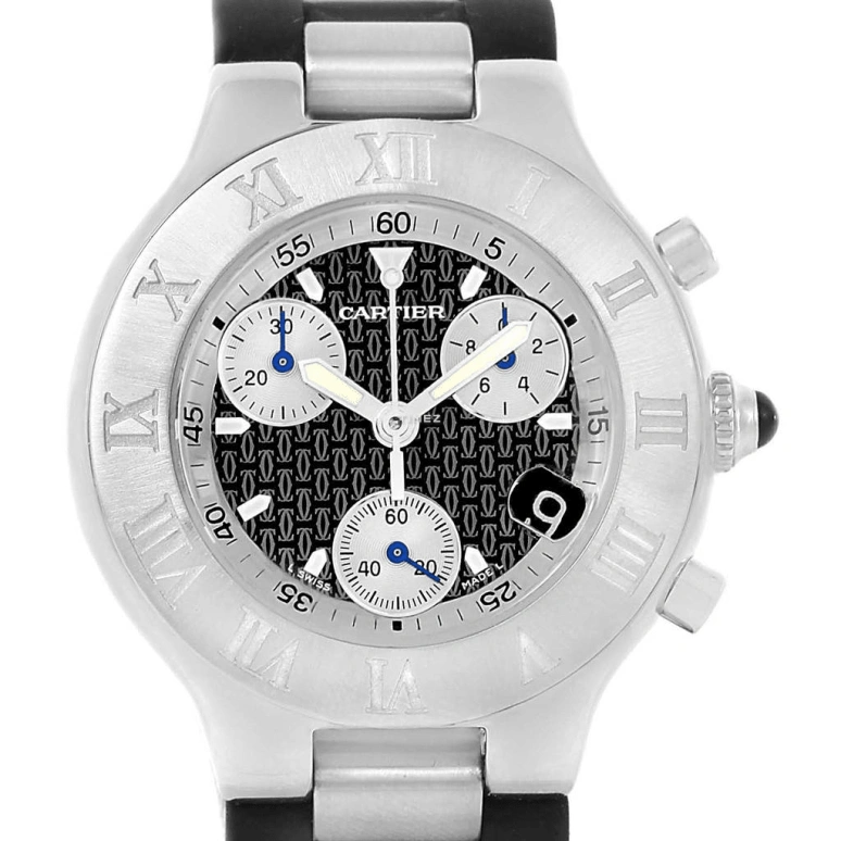Cartier,21 Chronoscaph 43.80mm,43.80mm,Stainless Steel,Black,Quartz,Chronograph,Day,W10125U2