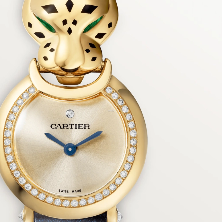Cartier,Panthère de Cartier 23mm,23mm,Yellow Gold,Gold,Quartz,Sapphire,Crystal Glass,Round,HPI01723