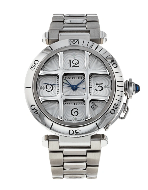Cartier,Pasha de Cartier 38mm,38mm,Stainless Steel,Silver,Automatic,Day,Sapphire,Crystal Glass,W31059H3