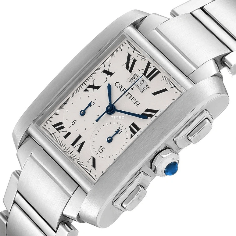Cartier,Tank 28mm,28mm,Stainless Steel,Silver,Quartz,Chronograph,Day,W51024Q3