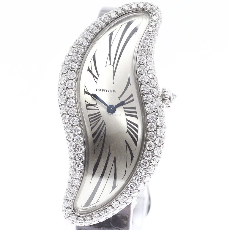 Cartier,Baignoire 47.25x22.90mm,47.25x22.90mm,White Gold,Silver,Handwound,In-house Caliber,Sapphire,Crystal Glass,WJ306004