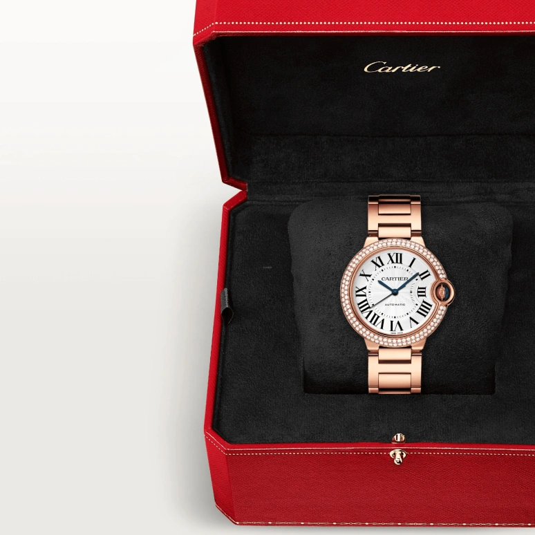 Cartier,Ballon Bleu de Cartier 36mm,36mm,Rose Gold,Silver,Automatic,Sapphire,Crystal Glass,Round,WJBB0067