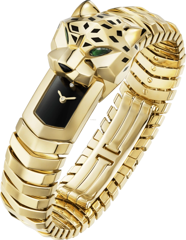 Cartier,Panthère de Cartier 38.20mm,38.20mm,Yellow Gold,Black,Quartz,Sapphire,Crystal Glass,Other,HPI01537