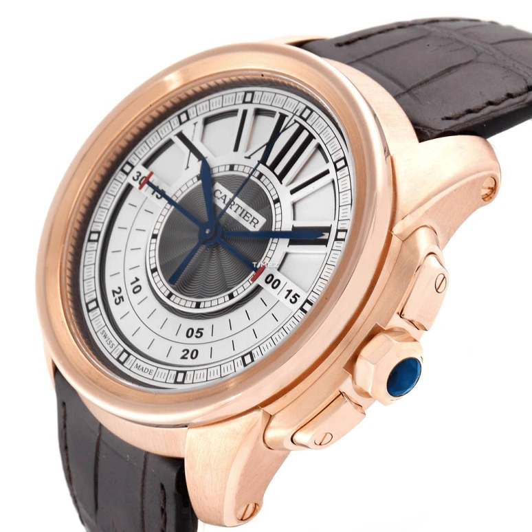 Cartier,Calibre de Cartier 45mm,45mm,Pink Gold,Silver,Handwound,Chronograph,50hours,W7100004