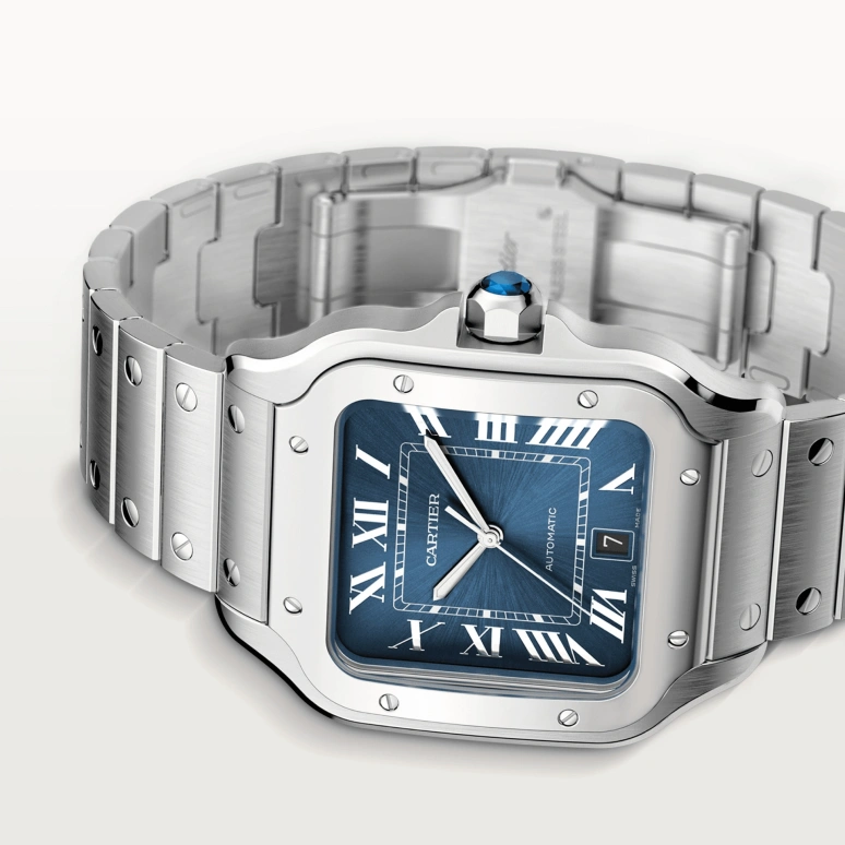 Cartier,Santos de Cartier 39.80mm,39.80mm,Stainless Steel,Gradient,Blue,Automatic,42hours,In-house Caliber,WSSA0030