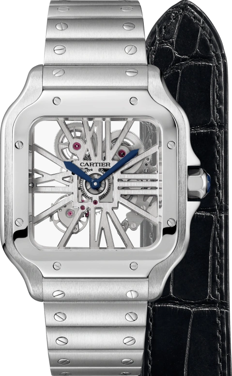 Cartier,Santos de Cartier 39.80mm,39.80mm,Stainless Steel,Silver,Handwound,72hours,In-house Caliber,WHSA0015