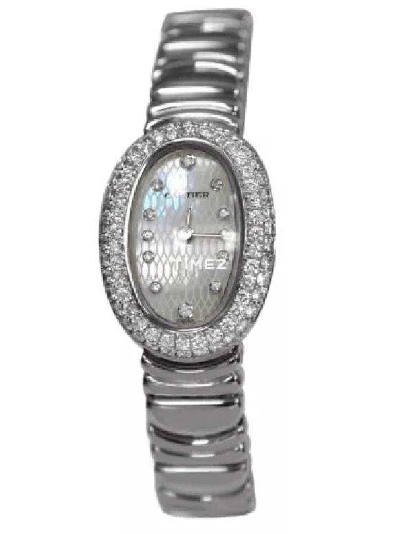 Cartier,Baignoire 17mm,17mm,White Gold,White,Quartz,Oval,Silver,2369DI