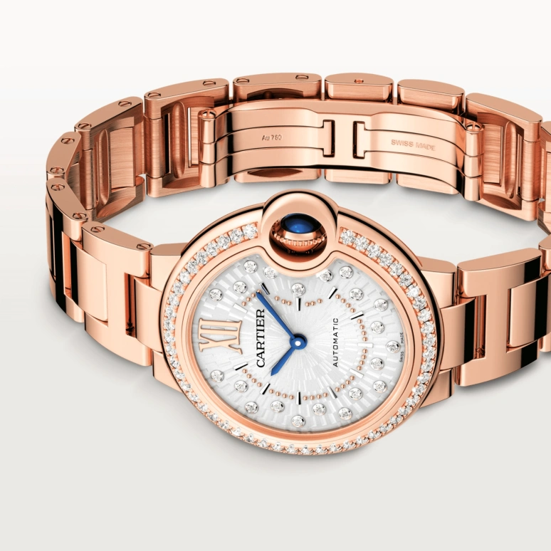Cartier,Ballon Bleu de Cartier 33mm,33mm,Rose Gold,Silver White,Sapphire,Crystal Glass,Setting,Diamonds,WJBB0082