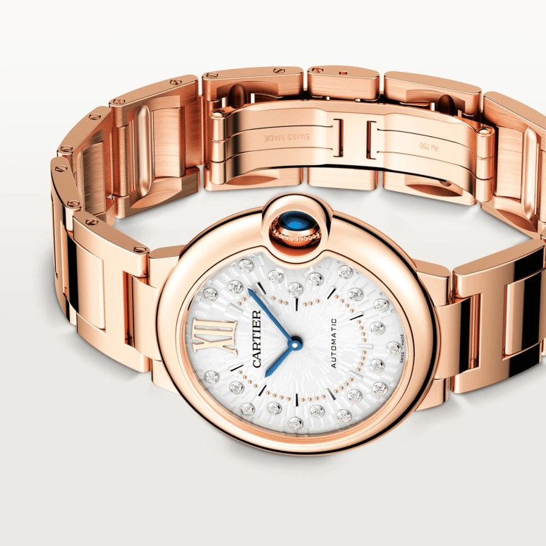Cartier,Ballon Bleu de Cartier 36mm,36mm,Rose Gold,Silver,Automatic,Sapphire,Crystal Glass,Round,WGBB0055