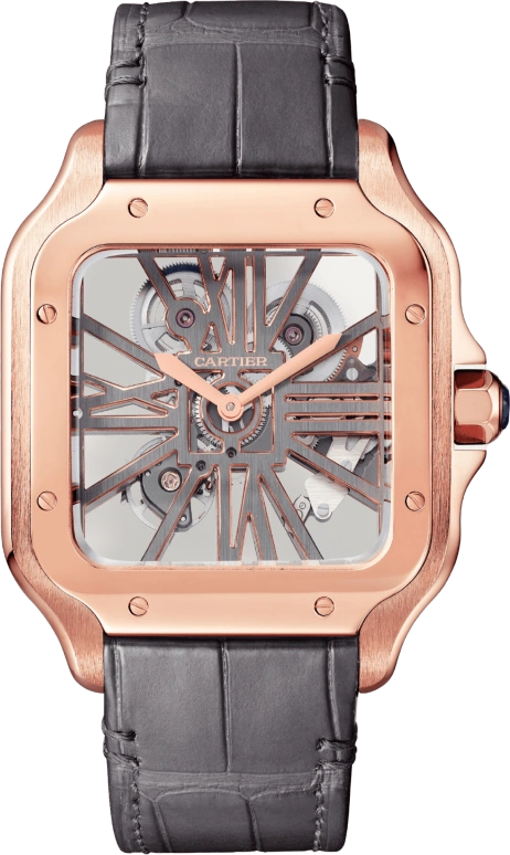 Cartier,Santos de Cartier 39.80mm,39.80mm,Rose Gold,Grey,Rose Gold,Handwound,72hours,In-house Caliber,WHSA0018