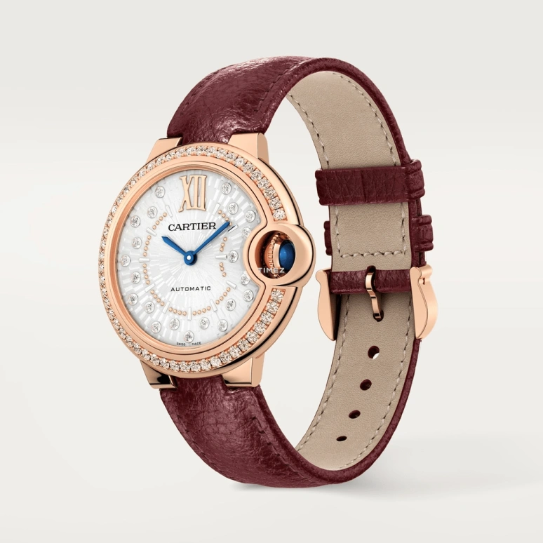 Cartier,Ballon Bleu de Cartier 33mm,33mm,Rose Gold,Silver,Automatic,Sapphire,Crystal Glass,Round,WJBB0084