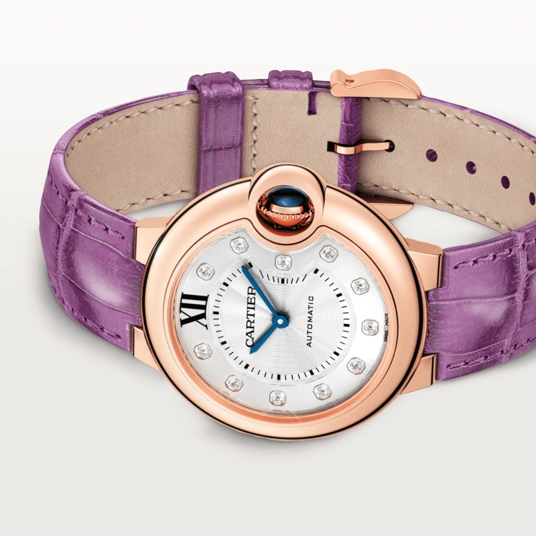 Cartier,Ballon Bleu de Cartier 33mm,33mm,Rose Gold,Silver,Automatic,Sapphire,Crystal Glass,Round,WE902063