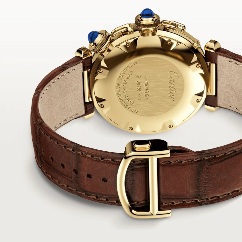 Cartier,Pasha de Cartier 38mm,38mm,Yellow Gold,Silver,Automatic,Moonphase,Month,Date,Day,In-house Caliber,Sapphire,Crystal Glass,WGPA0022