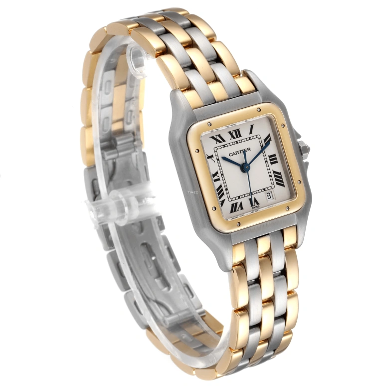 Cartier,Panthère de Cartier 26mm,26mm,Stainless Steel,Yellow Gold,Silver,Quartz,Day,Sapphire,Crystal Glass,W25028B8