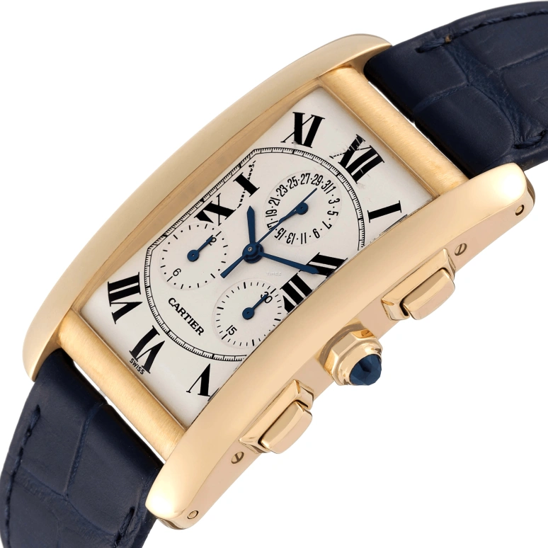 Cartier,Tank 27mm,27mm,Yellow Gold,Silver,Quartz,Chronograph,Day,W2601156