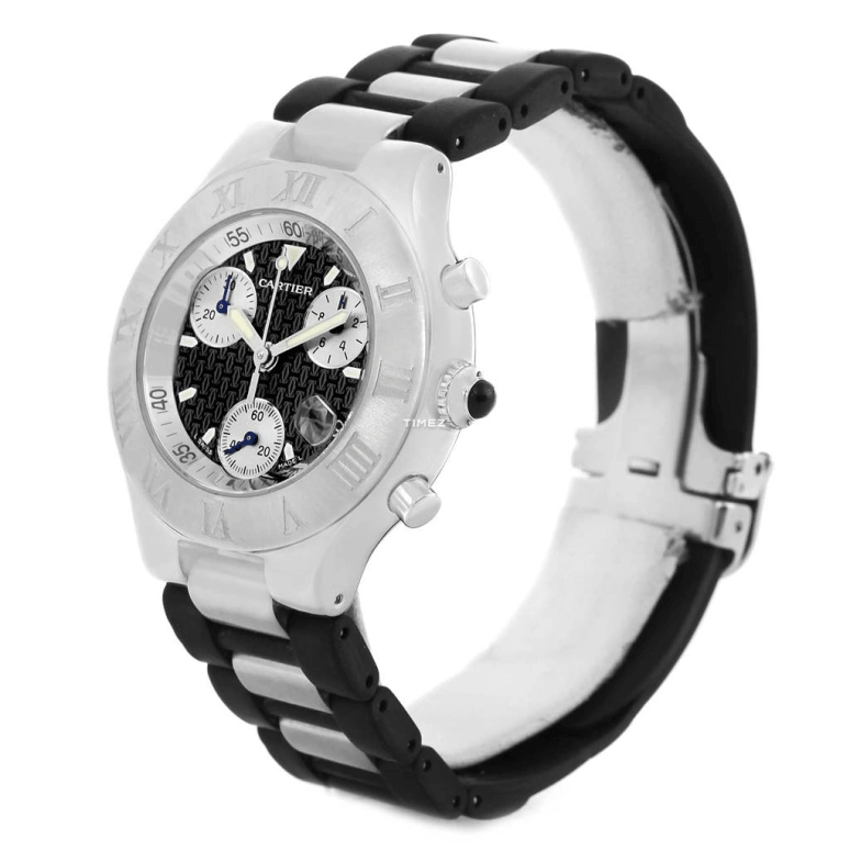 Cartier,21 Chronoscaph 43.80mm,43.80mm,Stainless Steel,Black,Quartz,Chronograph,Day,W10125U2