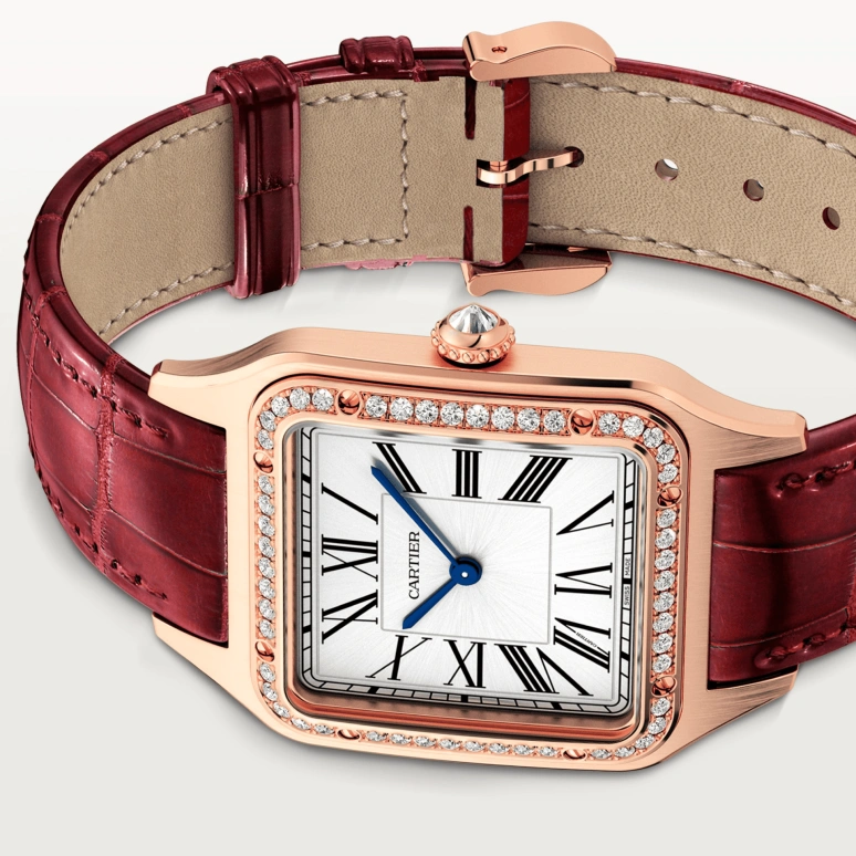 Cartier,Santos de Cartier 43.50x31.40mm,43.50x31.40mm,Rose Gold,Silver,Quartz,Sapphire,Crystal Glass,Square,WJSA0016