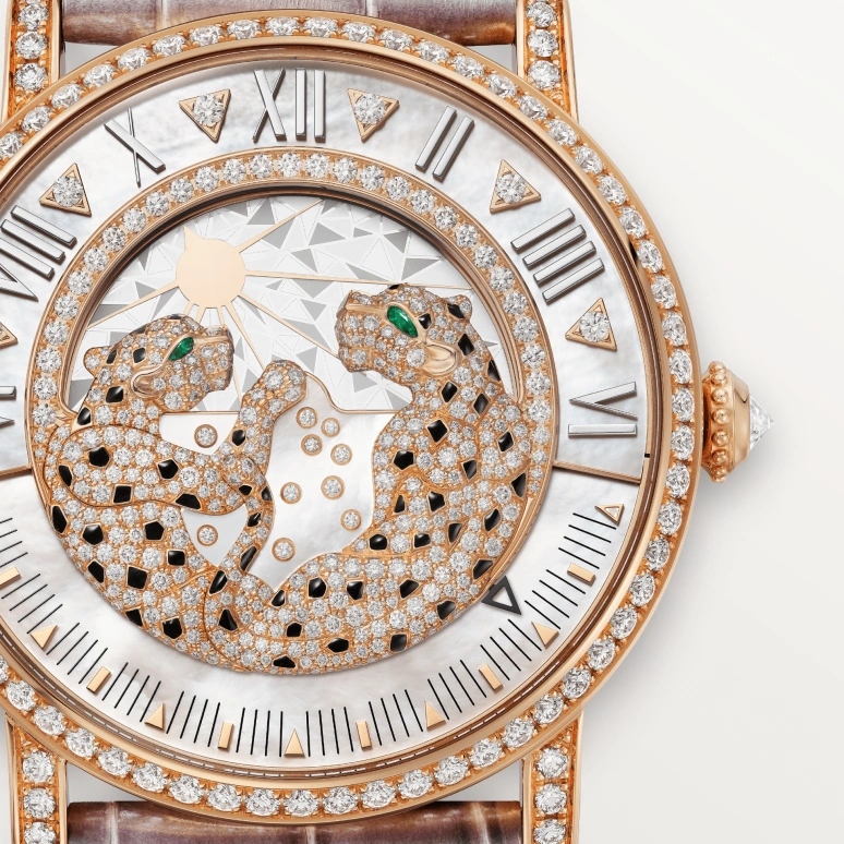 Cartier,Panthère de Cartier 40mm,40mm,Rose Gold,Rose Gold,Silver,Handwound,Retrograde,Day / Night Indication,HPI01520