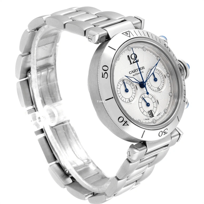 Cartier,Pasha de Cartier 38mm,38mm,Stainless Steel,White,Quartz,Chronograph,Day,W31030H3