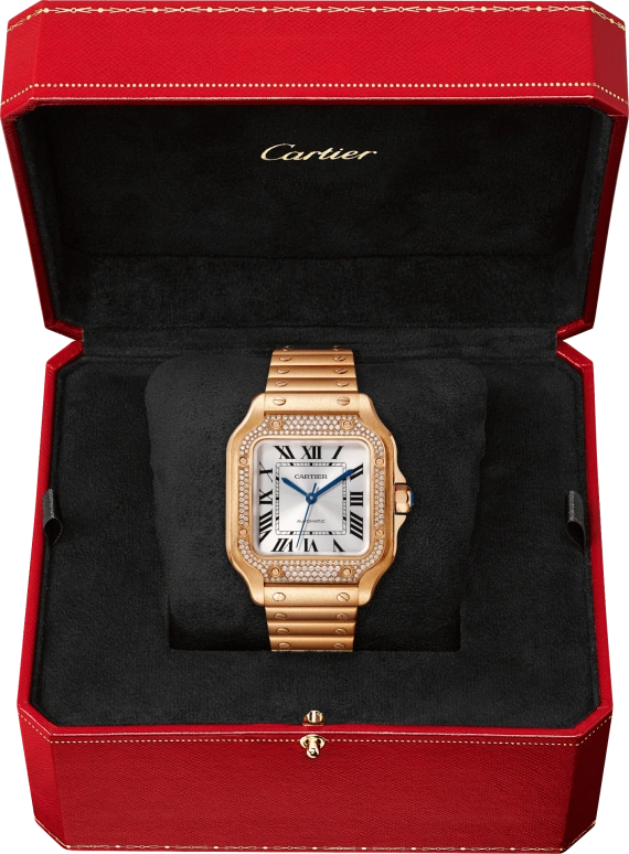 Cartier,Santos de Cartier 35.10mm,35.10mm,Rose Gold,Silver,Automatic,42hours,In-house Caliber,WJSA0009