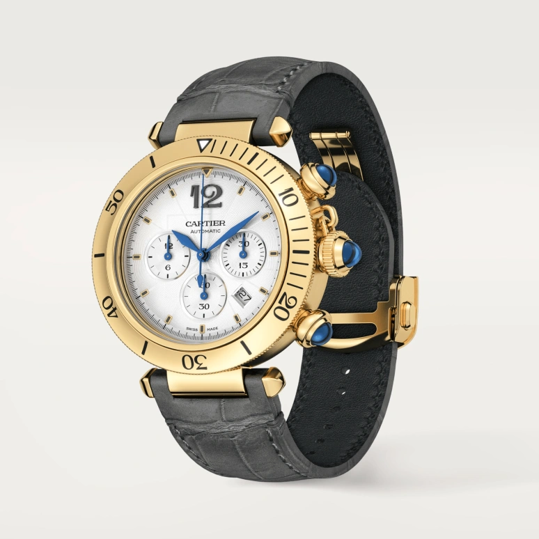Cartier,Pasha de Cartier 41mm,41mm,Yellow Gold,Silver,Automatic,Chronograph,Day,WGPA0017