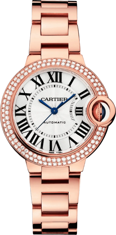 Cartier,Ballon Bleu de Cartier 33mm,33mm,Rose Gold,Silver,Automatic,Sapphire,Crystal Glass,Round,WJBB0066