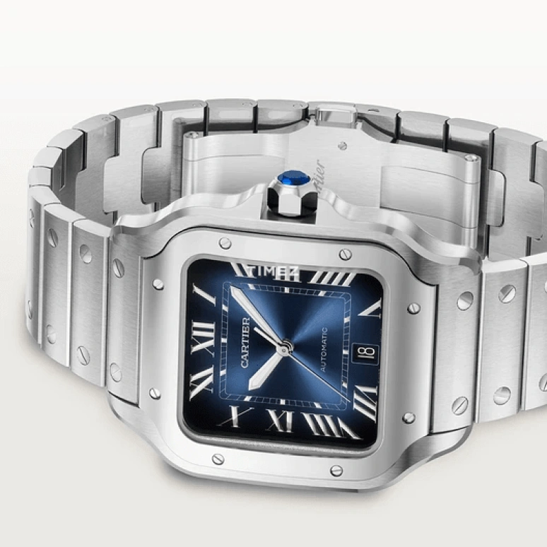 Cartier,Santos de Cartier 47.50x39.80mm,47.50x39.80mm,Stainless Steel,Blue,Gradient,Automatic,Day,Sapphire,Crystal Glass,WSSA0071