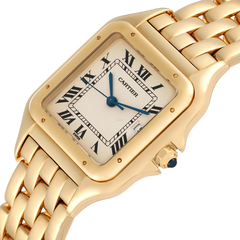 Cartier,Panthère de Cartier 27mm,27mm,Yellow Gold,Silver,Quartz,Day,Sapphire,Crystal Glass,W2501489
