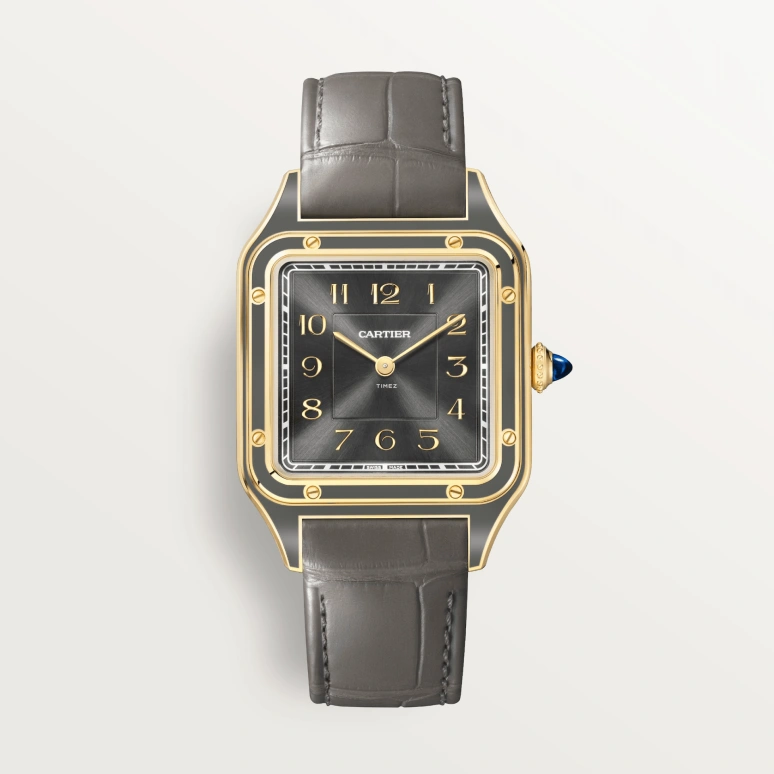 Cartier,Santos de Cartier 43.50x31.40mm,43.50x31.40mm,Yellow Gold,Grey,Handwound,36hours,In-house Caliber,WGSA0097
