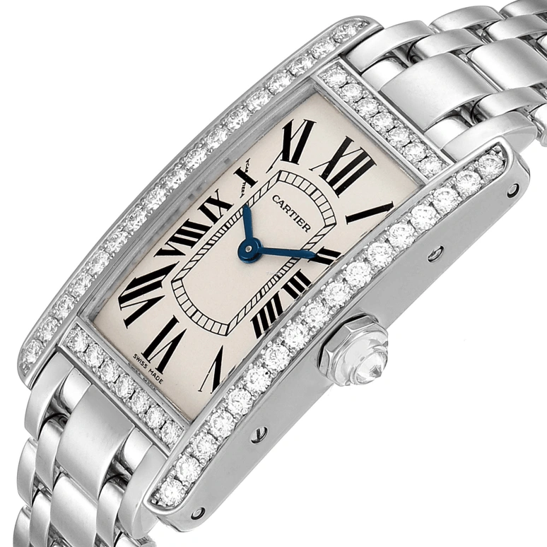 Cartier,Tank 34.80mm,34.80mm,White Gold,Silver,Quartz,In-house Caliber,Sapphire,Crystal Glass,WB7073L1