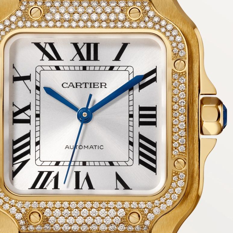 Cartier,Santos de Cartier 35.10mm,35.10mm,Yellow Gold,Silver,Automatic,42hours,In-house Caliber,WJSA0013