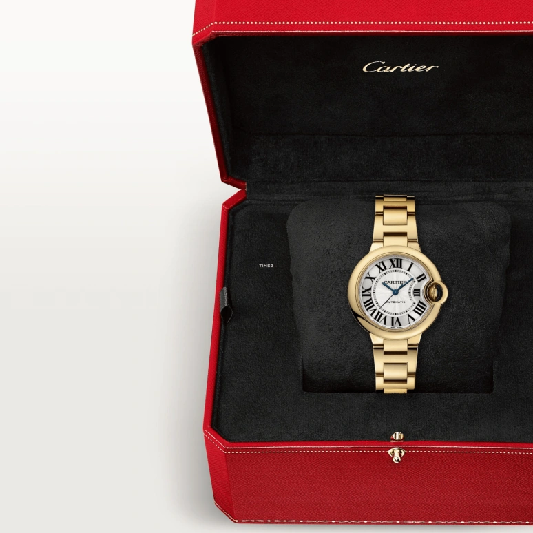 Cartier,Ballon Bleu de Cartier 33mm,33mm,Yellow Gold,Silver,Automatic,Sapphire,Crystal Glass,Round,WGBB0045