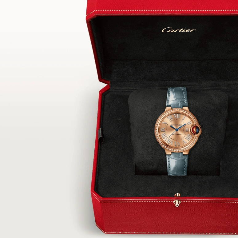 Cartier,Ballon Bleu de Cartier 33mm,33mm,Rose Gold,Automatic,Sapphire,Crystal Glass,Round,WJBB0076